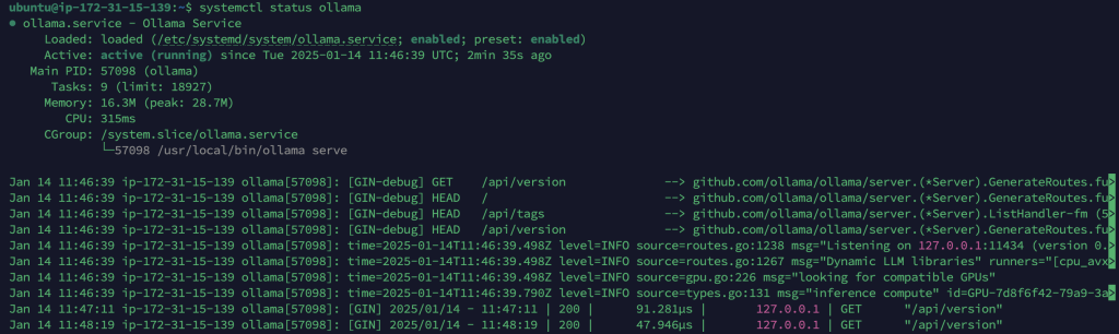 Ollama status in ubuntu 24.04